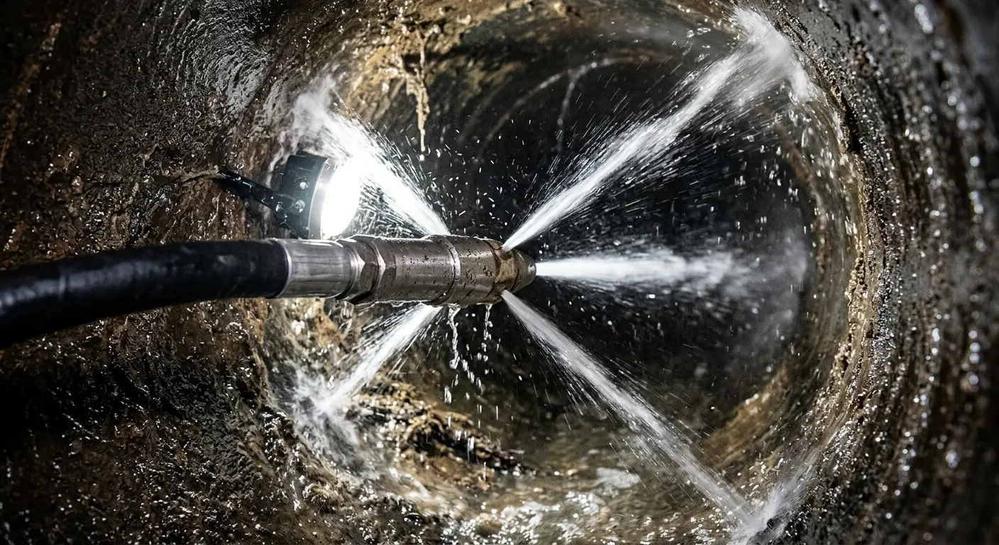 High-pressure hydro jetting nozzle cleaning sewer pipe for Trenchless Sewer Repair in Charlton